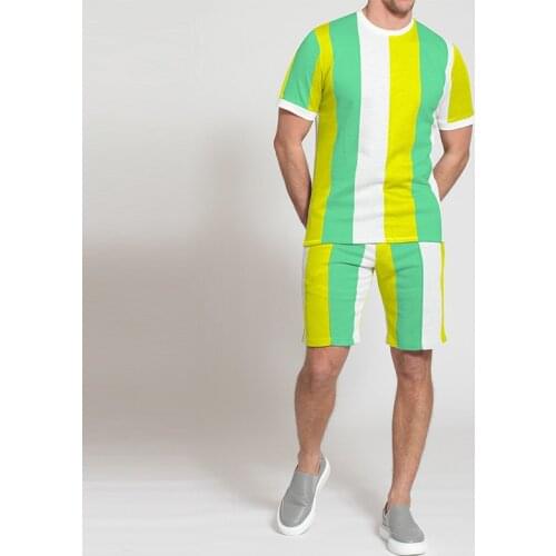 Hawaiian Fashion Casual Loose Short-sleeved Sports Shorts 2 Piece Set Men Short Sets 2021 Sports Mens Suit Round Neck T-shirt