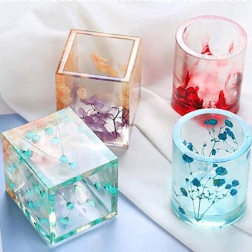Potted Concrete Plaster Mold Translucent Portable Large Pen Holder Mold Round Square Hexagonal Silica Gel Diy Decoration