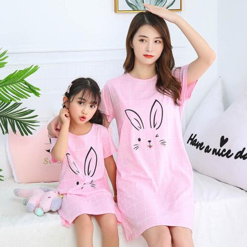 Mother Daughter Dressing Gown Nightdress Mom and Me Clother Girls Princess Dress Baby Pajamas Nightgown Cotton Causal Homewear