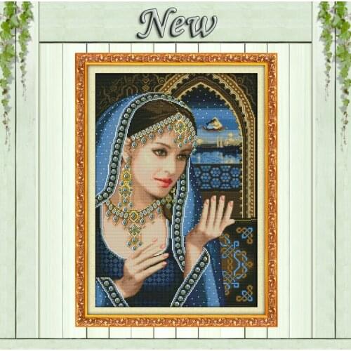 An Indian beauty,counted printed on fabric DMC 14CT 11CT Cross Stitch kits,all with embroidery needlework Sets,woman Home Decor