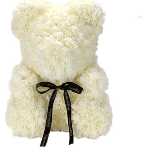 JOYLIVE 25cm Red Rose Teddy Bear Rose Flower Valentines Day Gift Artificial Decoration Christmas Gifts