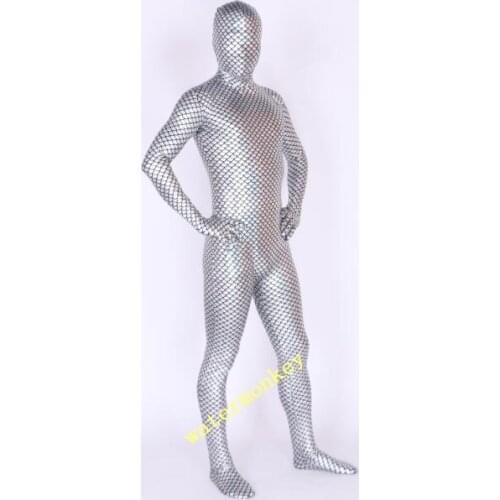 Halloween cosplay costume silver color fish-scale patterns tights jumpsuit full Bodysuit Zentai Suits Fancy