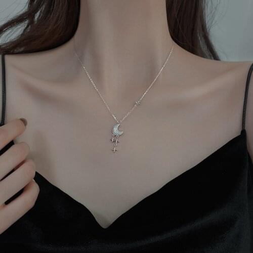 Fashion Womens S925 Silver Platinum Plated Meteor Moon Zircon Pendant Personalized Necklaces XL327