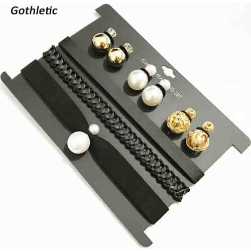 Gothletic 2019 Fashion Trio PU Chokers & Front Back Earrings Pack Handmade Jewelry Sets