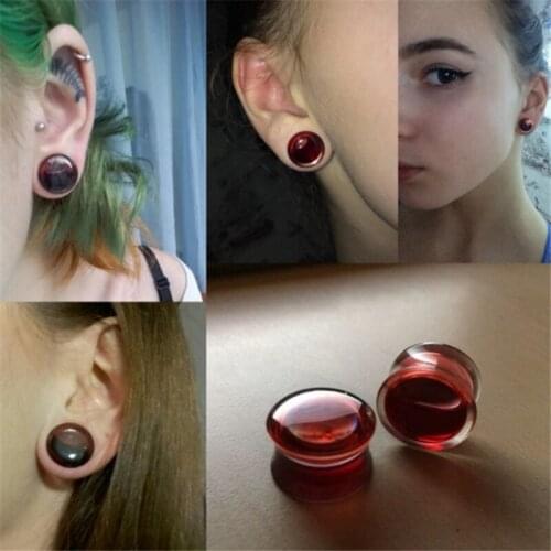 2PCS Punk Red Ear Gauge Taper And Plug Stretching Kits Flesh Ear Tunnel Transparent Expansion Woemn Men Body Piercing Jewelry