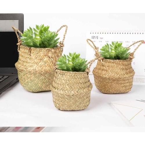 Desktop Desk Seagrass Plant flower Basket Pen Box Stationery Storage Bucket Woven Wicker Garden Pot Pen Holder Multi-functional