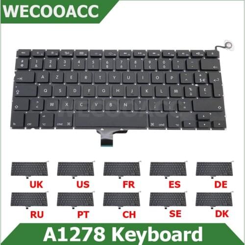 New A1278 Keyboard UK US German French Spain Russian Swiss Layout For Macbook Pro 13" A1278 Keyboard 2009 2010 2011 2012 year