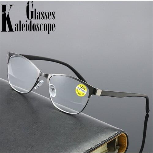 Anti-blue light Half frame Reading Glasses Women Vintage stainless steel Cat Eye Hyperopia Glasses Presbyopic Eyeglasses +1.5 2