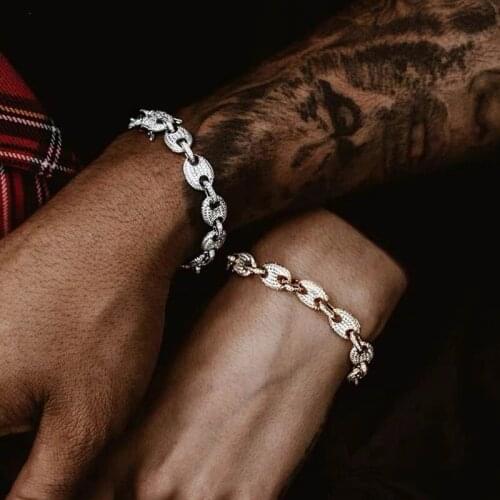 Wholesale summer beach style women men hip hop Cuban Link Chain charm Bracelet with cz paved coffee bead shape fashion jewelry