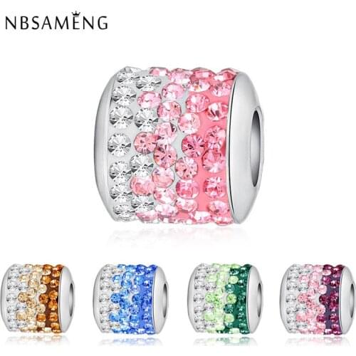 Original Free Shipping Silver Plated Charms Bead Colorful Crown Crystal Charm Fit Bracelets Necklace DIY Women Jewelry