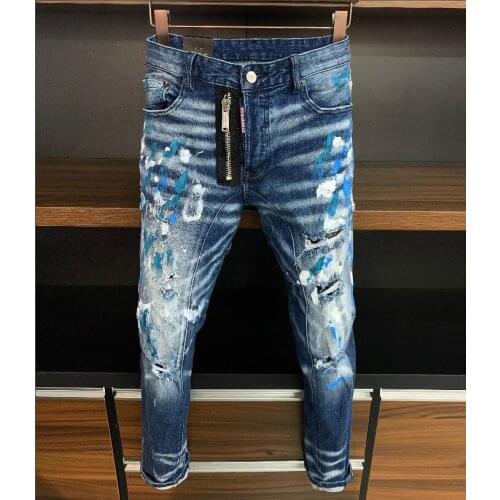 Authentic classic dsquared2 WOMEn/Man Ripped Jeans Biker Jeans Outwear Men Trousers A373