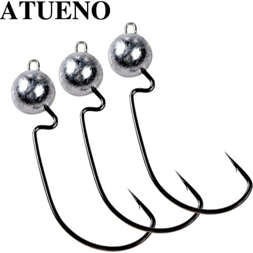 BOTE 10pcs Jig Head 3.5g 5g 7g 10g Lead Weighted Hooks for Bass Fishing Saltwater Freshwater Weighted Offset Hook Weedless