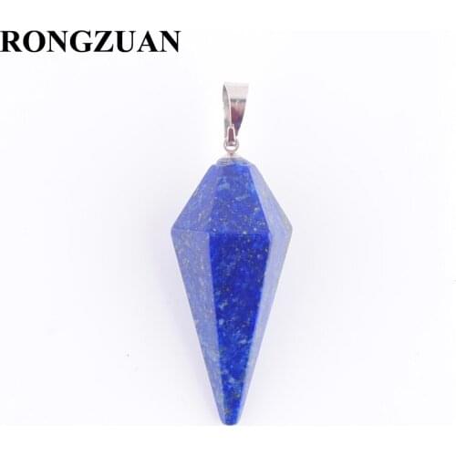 RONGZUAN Natural Lapis Lazuli Gem Stone Pyramid Reiki Chakra Beads Pendulum Pendant for Necklace Fashion Women Jewelry TN3483