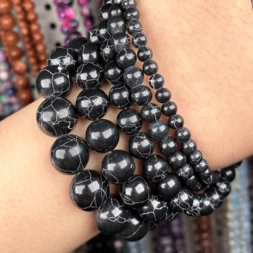 Synthesis Black Turquoises Stone Round Beads Loose Beads For Bracelets Jewelry Making Diy Handmade Accessories 4-12mm 15"