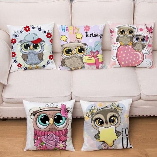 Super Soft Short Plush Cushion Cover Cute Cartoon Owl Print Pillow Covers 45*45 Square Pillows Cases Home Decor Pillowcase