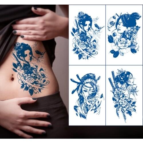 Juice Ink Tattoos Body Art Lasting Waterproof Temporary Tattoo Sticker Waist Totem Tatoo Geisha Prajna Demon Face Tatoo