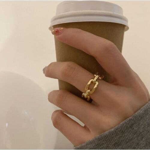 Punk Gold Color Twisted Chain Open Rings High Quality Hip Hop Adjustable Rings for Women Men Fashion Jewelry Gift