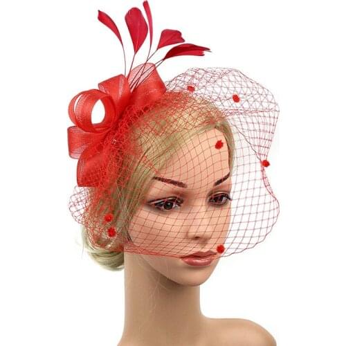 1Pc Bride Veil Hat Fascinators Clip Feather Ladies Day Races Wedding Party Bridal Mesh Tiara Bride Hair Accessories Hair Jewelry