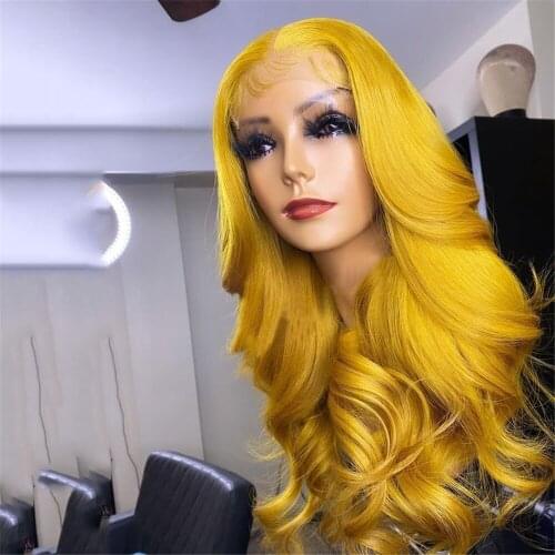 Yellow Body Wave Lace Front Wigs with Baby Hair Natural Hairline Glueless Synthetic Resistant Fiber Hair Daily Wear Lace Wig