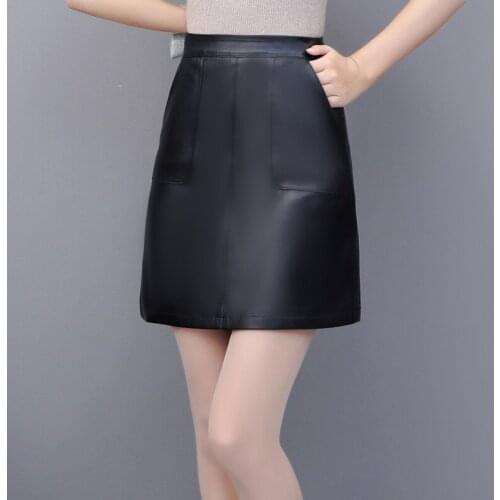 Women Black High Waist Faux Sheepskin Mini Skirt Ladies New Style Slim PU leather Zipper Short Skirt Female Party Skirts