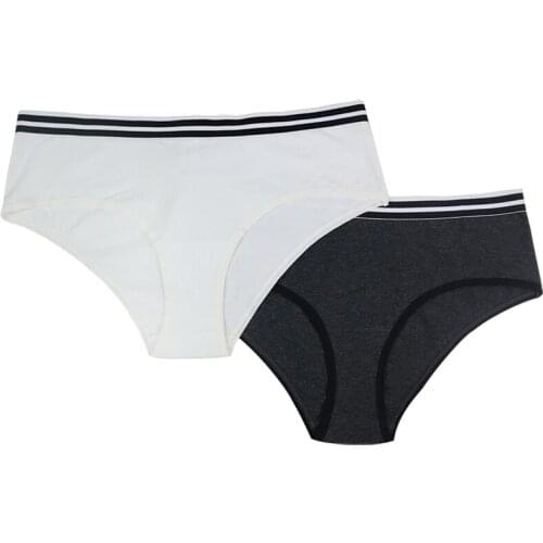 BOXER - Womens Breathable Underwear Organic Cotton Solid Color Briefs Panties - 2 Pieces a Set