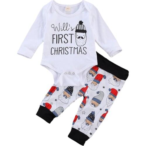 Newborn Baby Christmas 2-piece Outfit Set Long Sleeve Letter Print Romper+Pants Set for Baby Boys Girls Spring Autumn