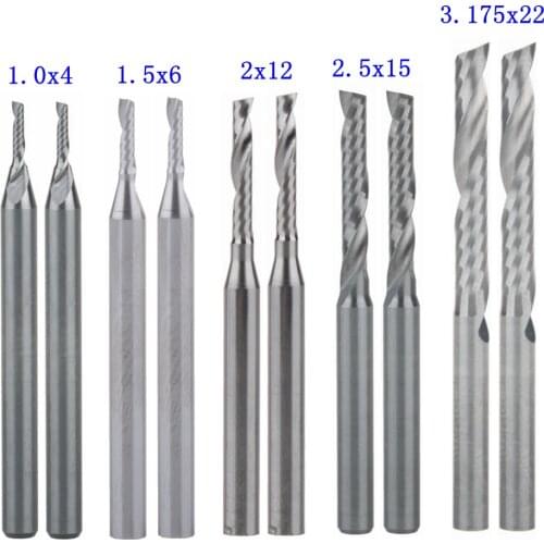 1mm 1.5mm 2.0mm 2.5mm 3.175mm Carbide 1 Flute Spiral Milling Cutter CNC Engraving Router bits