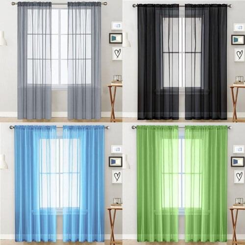1Pc Solid Color Rod Install Style Sheer Tulle Window Curtain Drape Hotel Home Living Room Balcony Patio Decoration