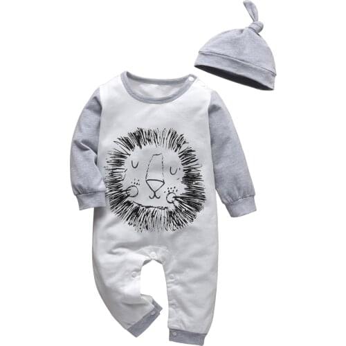 Hot Selling Newborn Infant Baby Boys Romper Playsuit Patchwork Long-Sleeved Jumpsuit And Hat 2 Piece Baby Birth Clothes