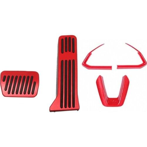 2Pcs No Drilling Accelerator Pedal Covers with 3Pcs Steering Wheel Buttons Frame Cover for Mazda 3 6 CX-4 CX-5 16-19