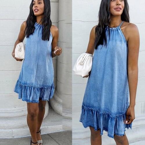 2021 summer halter denim halterneck dress womens clothing