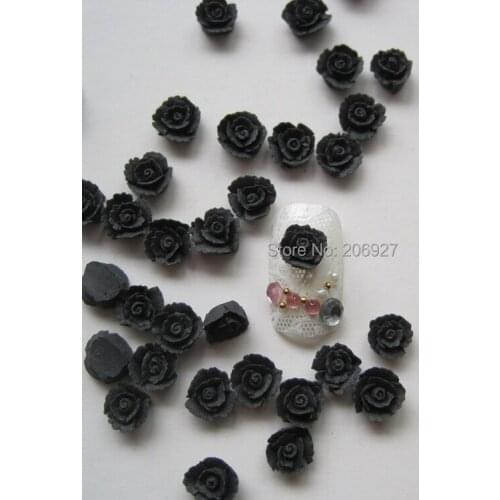 CF4-12 30pcs Cute Ceramic Black Flower Shape Nail Art Decoration Outlooking