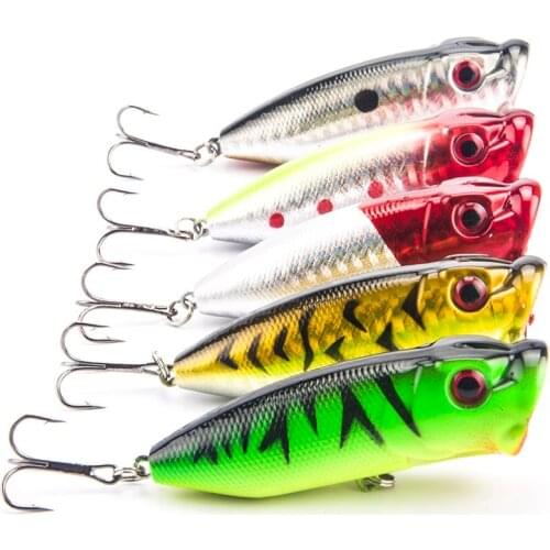 5Pcs/Lot Lifelike 3D Eyes 6.5CM 13G 6# Treble Hooks Fishing Lure Popper Plastic Floating Wobbler Artificial Hard Crank Bait