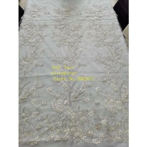 5yards/bag Silver sequins embroidered with beaded plant designs are used in high-end fabrics for wedding dresses LPX15