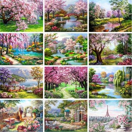 HUACAN 5D DIY Diamond Painting Spring Mosaic Landscape Full Square/Round Diamond Embroidery Nature Tree Wall Art Needlework