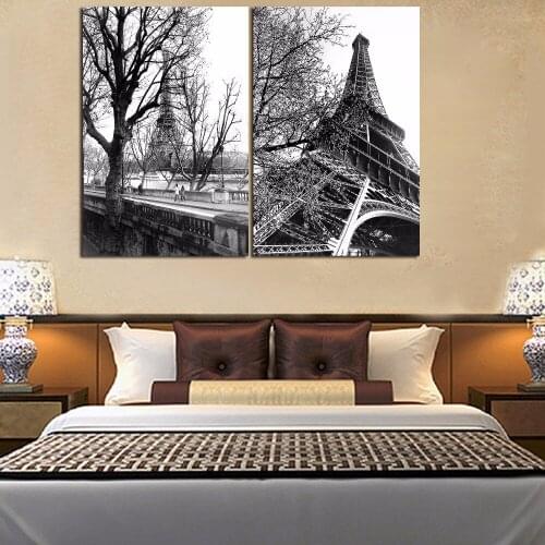 White and Balck Eiffle Tower Scenery Painting on Canvas No Frame Paris Buildings Scenery Poster Abstract Home Living Room Decor