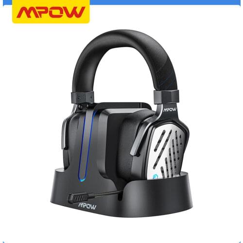 Mpow T1 2.4GHz Wireless Gaming Headsets with 3D Surround Sound Detachable Noise Cancelling Mic Headphone for PC Gamer PS4 Switch
