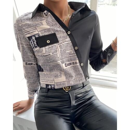 2021 High Quality New Design Blouse Patchwork Turn-down Collar Long Sleeve Summer Office Lady Shirts