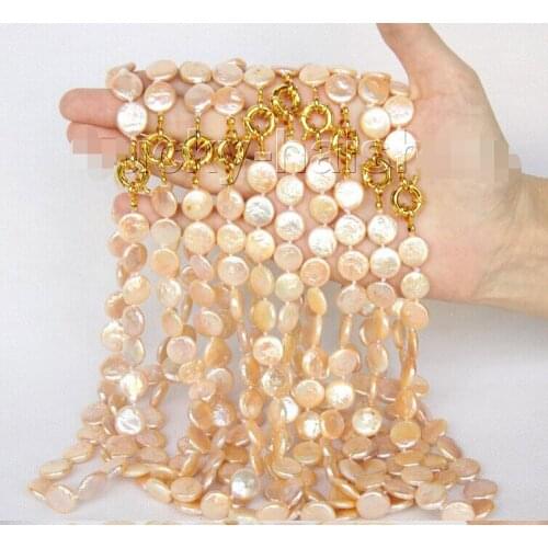 CBN231 Beautiful wholesale 10pcs 17" 12mm natural coin fastener pink pearls necklace
