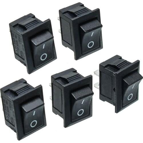 5PCS Black Push Button Mini Switch 6A-10A 250V KCD1-101 2Pin Snap-in On/Off Rocker Switch 21*15MM