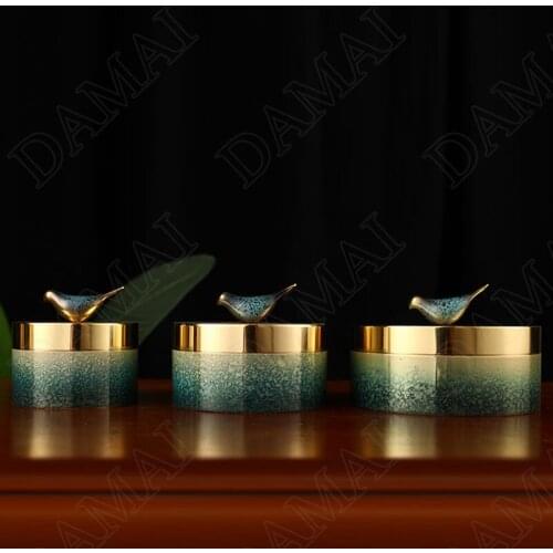 European Metal Storage Jars Gilded Bird Bedroom Cosmetic Container Desktop Jewelry Organizer Home Decoration Modern Ornaments