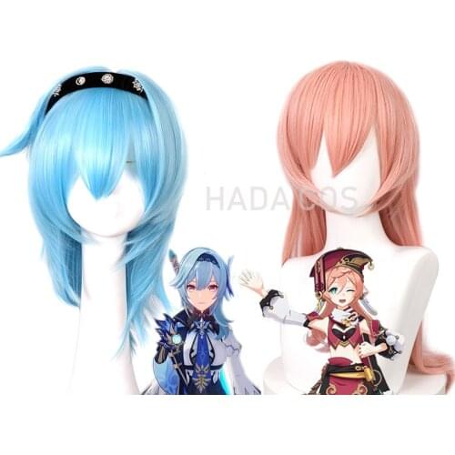 Game Genshin Impact Eula Blue Wig Yanfei Pink Long Hair Cosplay Props Halloween Party Heat Resistant Synthetic Hair Anime New