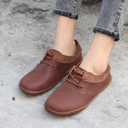 IMTER Barefoot Shoes Women Balerina Shoes Round toe lace up Womens Flat Shoes 100% Genuine Leather Ballet Flats Low heel Flats