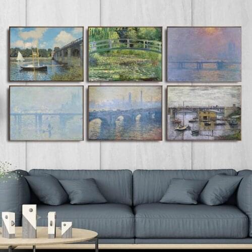 Famous painter Print Claude The Japanese Bridge Oil Painting on Canvas Art Poster Wall Picture Impressionist for Living Room