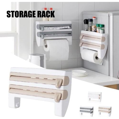 Kitchen Storage Rack with Tin Foil Clings Film Cutter Storage film Paper Towels Durable Safe Household Storage Rack TS1