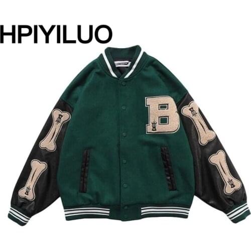 Hip Hop Furry Bone Patchwork Color Block Jackets Mens Harajuku College Style Bomber Jacket Men Baseball Coats 3 color
