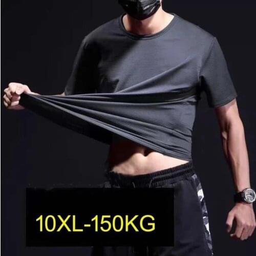Summer Men hole Breathable short sleeve tshirt thin Quick dry plus size 9XL 10XL 150kg elasticity sports tees out door tops soft