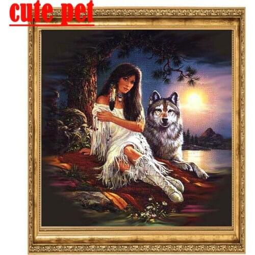 Mosaic Cross Stitch 100% Resin Full Square Round Drill5D Diamond Painting Indian Beauty Wolf Diamond Embroidery Full Set Diamond