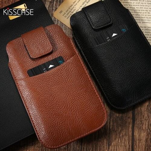 KISSCASE Men Mobile Waist Bag PU Leather Case For iPhone SE 2020 7 8 7Plus 8Plus 5.5''inch Wallet Card Phone Bag Pouch Universal