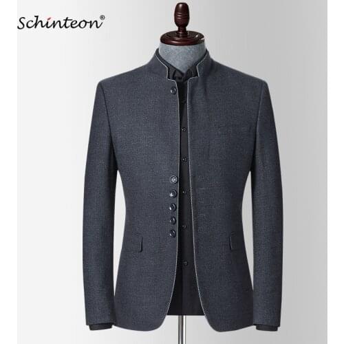 Schinteon Men New Spring Blazer Jacket Stand Collar Slim Fit Outwear Smart Casual High Quality Chinese Tunic Suit